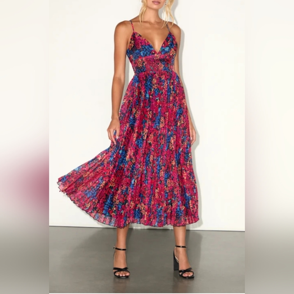 Floral Multicolor Pleated Dress